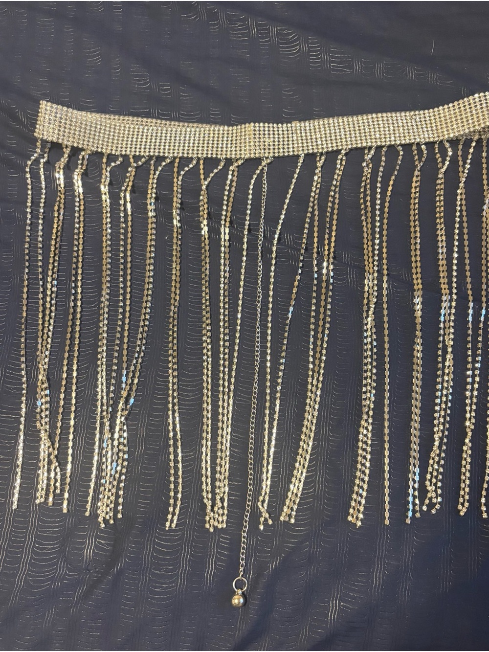 Gold Rhinestone Fringe Belt - Picture 2 of 2